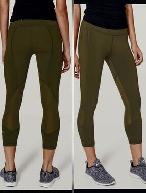 Lululemon Pace Rival Crop Leggings Dark Olive 22"